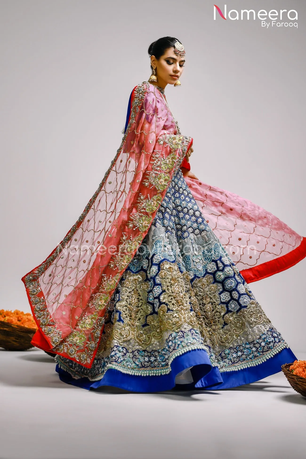 Pakistani Mehndi Lehenga Dress in Royal Blue color #BS24