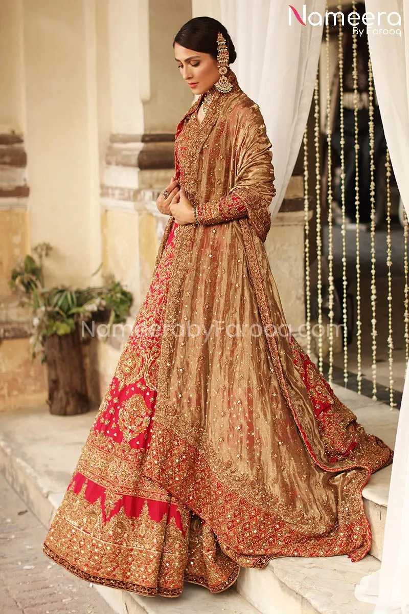 Pakistani Red Bridal Lehenga Cholis Dress Online #BS582