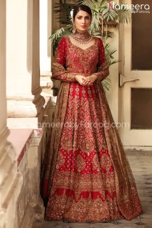 Pakistani Red Bridal Lehenga Cholis Dress Online #BS582