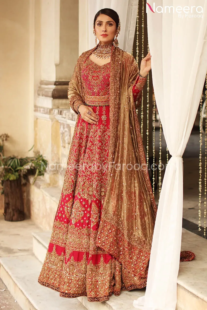 Pakistani Red Bridal Lehenga Cholis Dress Online #BS582