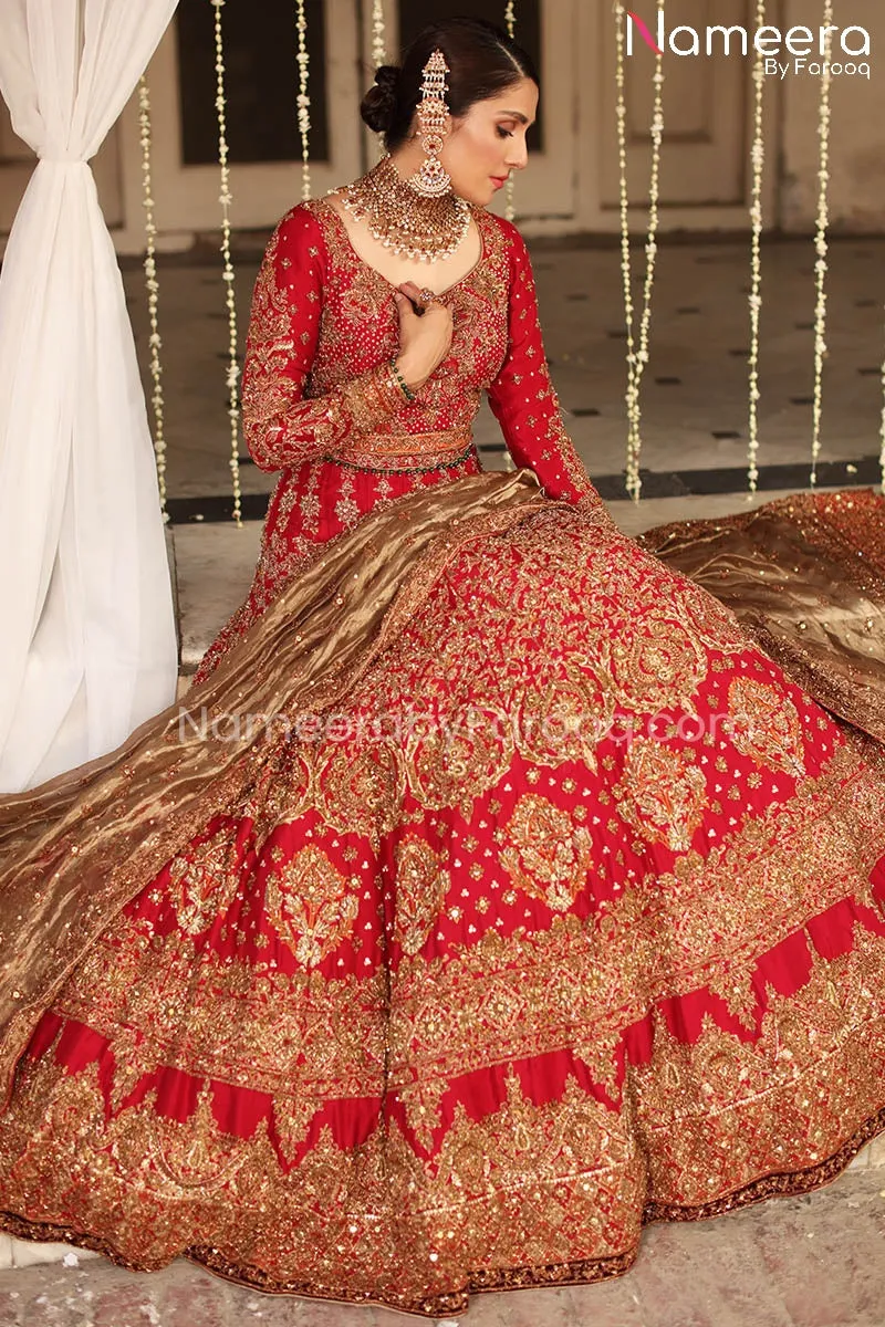 Pakistani Red Bridal Lehenga Cholis Dress Online #BS582