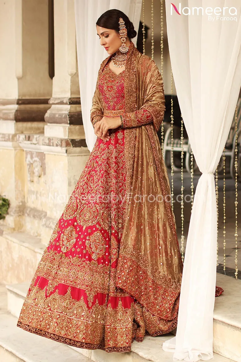 Pakistani Red Bridal Lehenga Cholis Dress Online #BS582