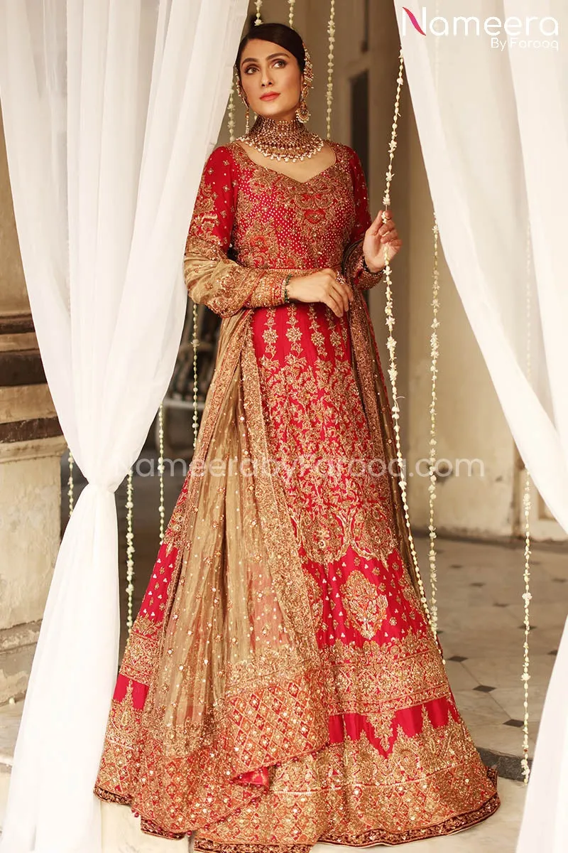Pakistani Red Bridal Lehenga Cholis Dress Online #BS582