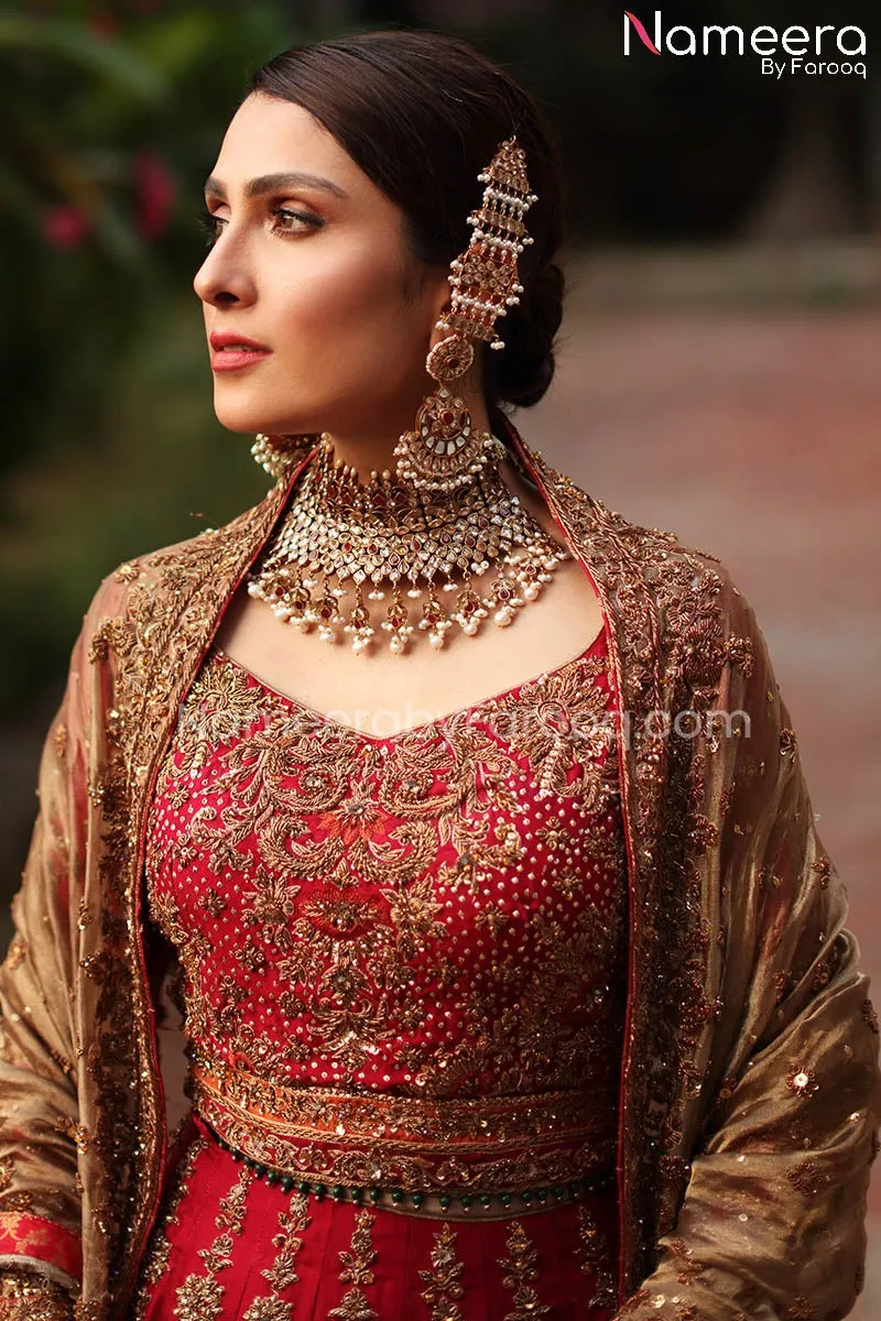 Pakistani Red Bridal Lehenga Cholis Dress Online #BS582