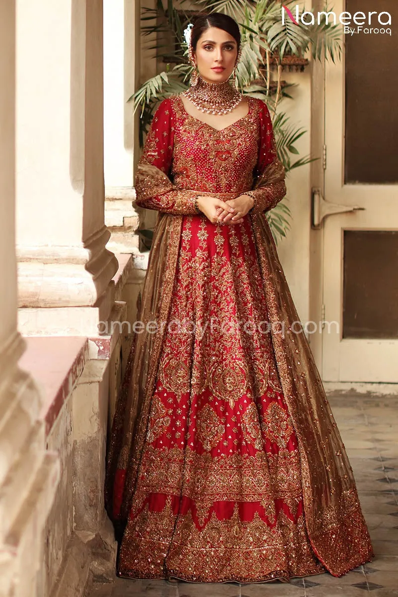 Pakistani Red Bridal Lehenga Cholis Dress Online #BS582