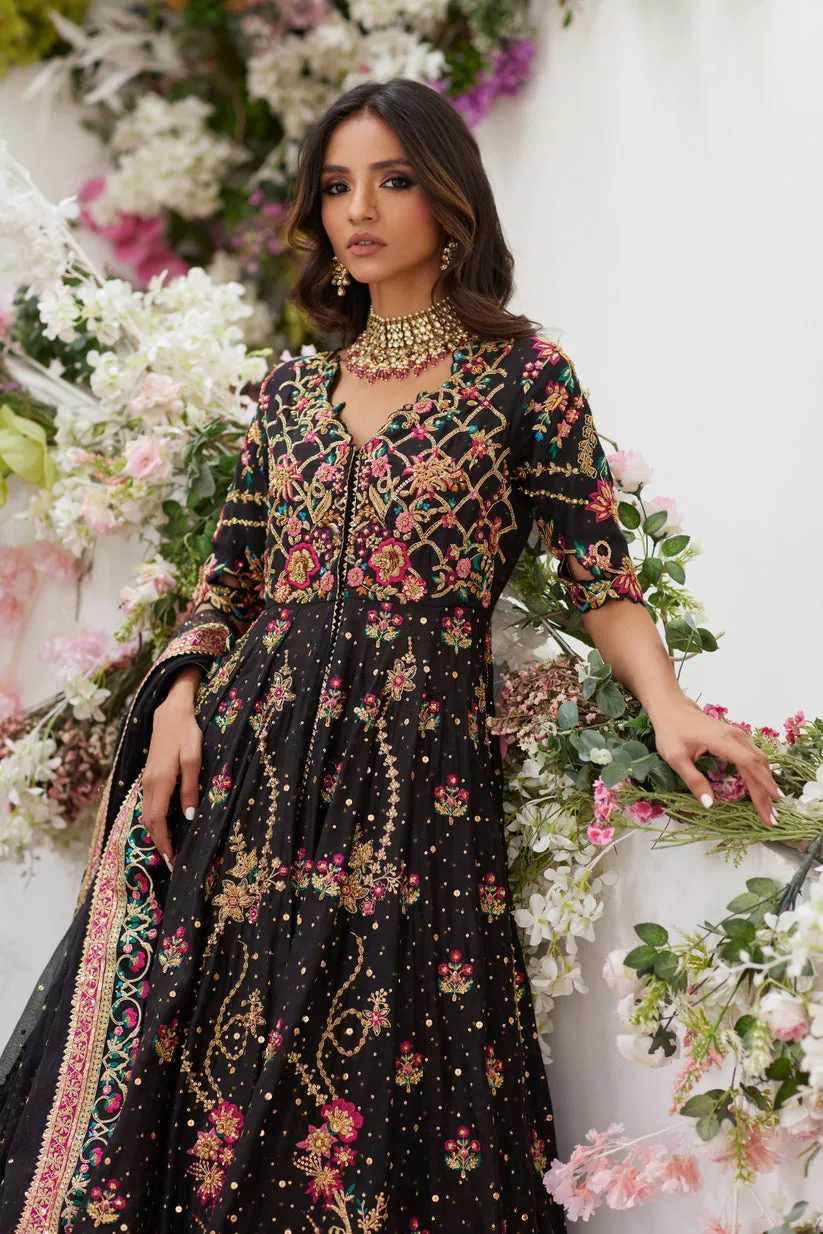 Pakistani Wedding Dress in Black Pishwas Lehenga Style