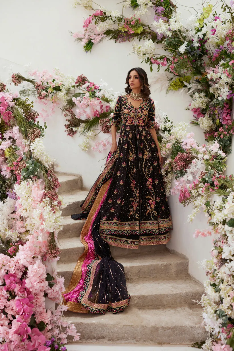 Pakistani Wedding Dress in Black Pishwas Lehenga Style