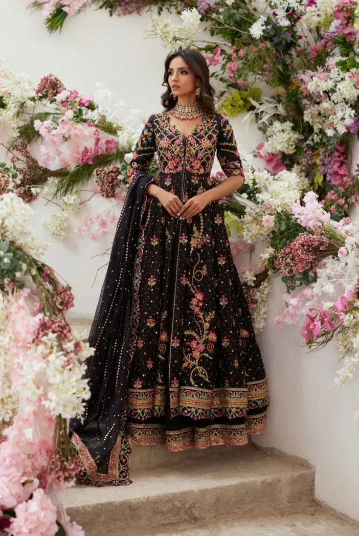 Pakistani Wedding Dress in Black Pishwas Lehenga Style