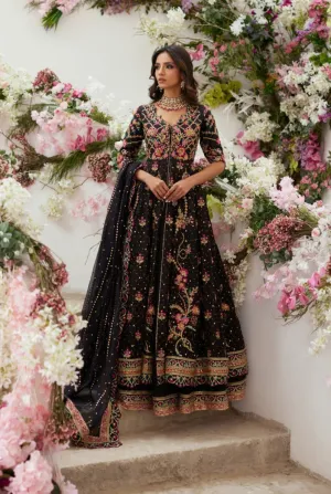 Pakistani Wedding Dress in Black Pishwas Lehenga Style