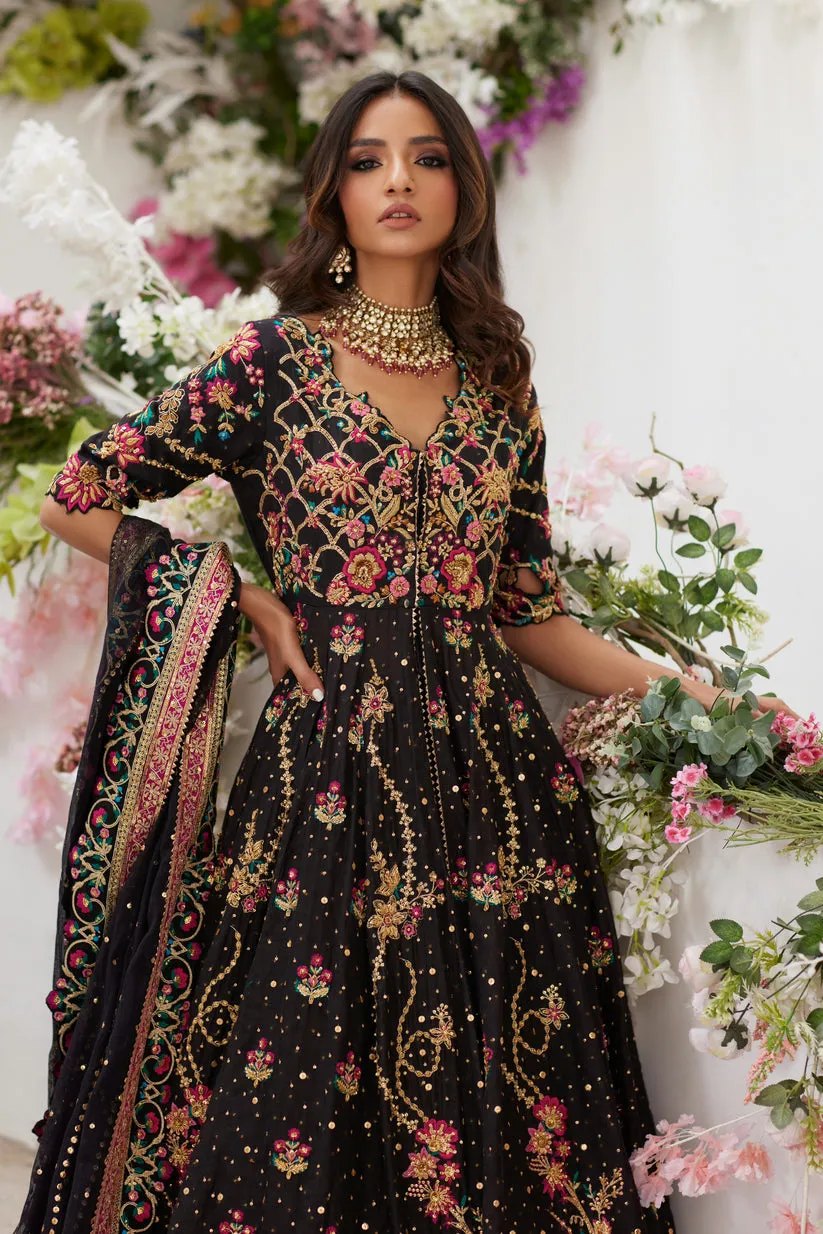 Pakistani Wedding Dress in Black Pishwas Lehenga Style