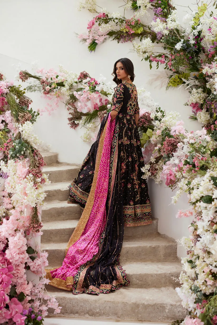 Pakistani Wedding Dress in Black Pishwas Lehenga Style