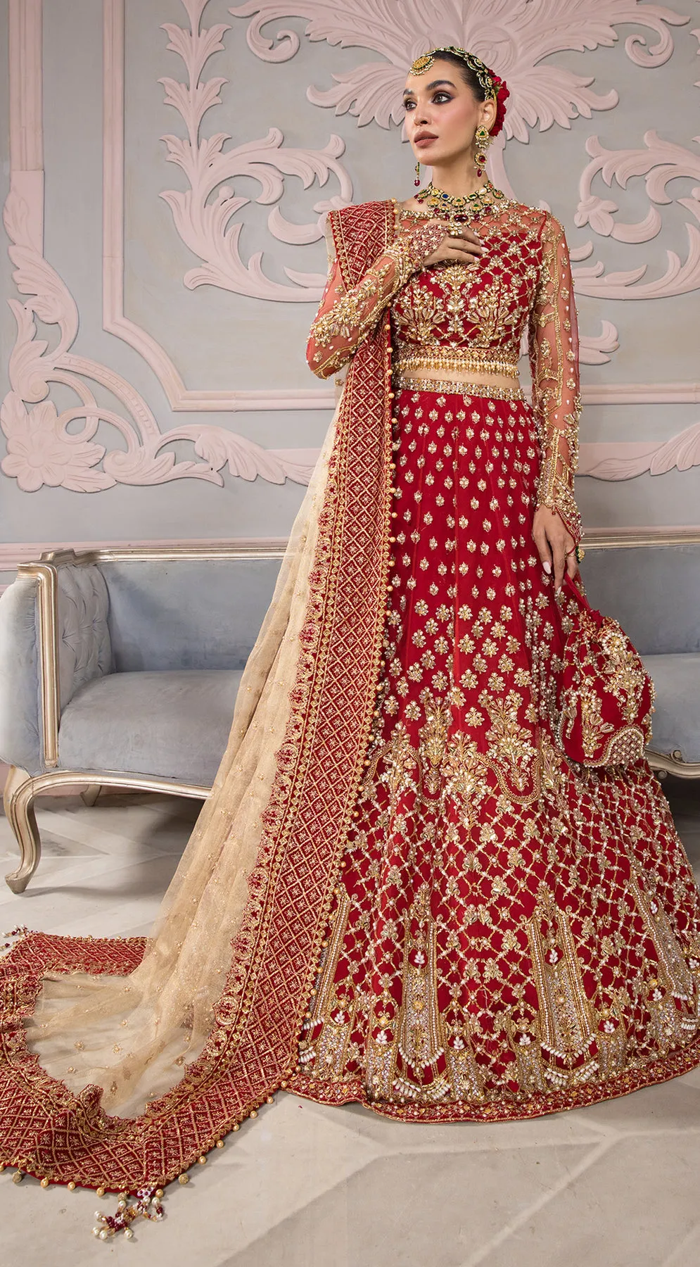 Pakistani Wedding Red Bridal Lehenga for Pakistani Bridal Wear