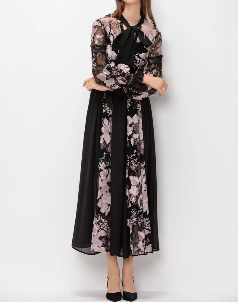Patchwork feathers retro woman party long dress
