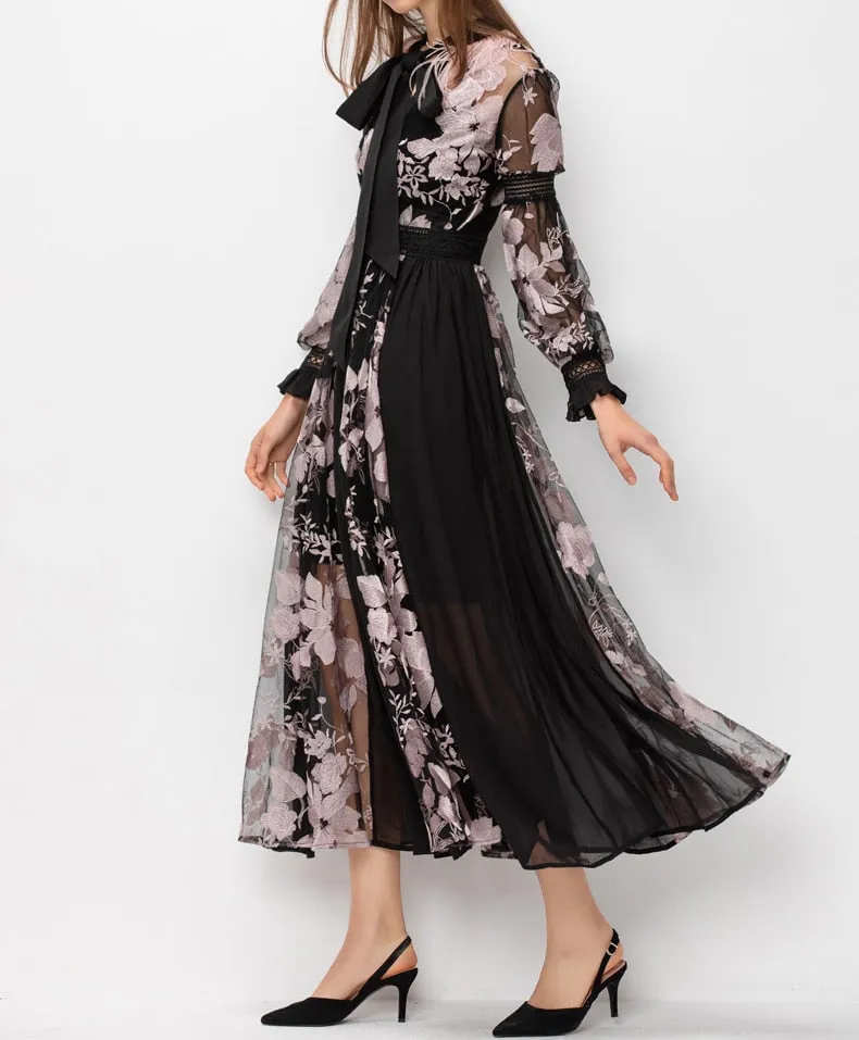 Patchwork feathers retro woman party long dress