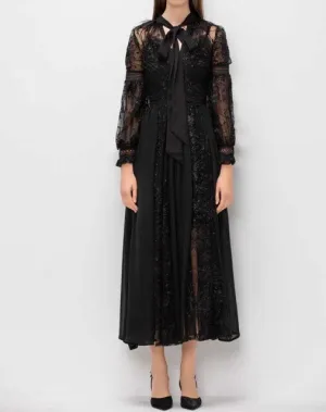 Patchwork feathers retro woman party long dress