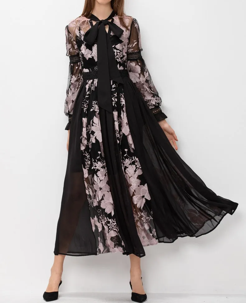 Patchwork feathers retro woman party long dress