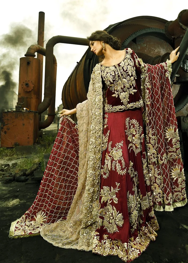 Persimmon Lehenga Pakistani Bridal Dresses # B2061