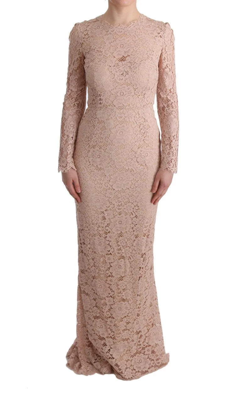 Pink Floral Lace Sheath Long Dress