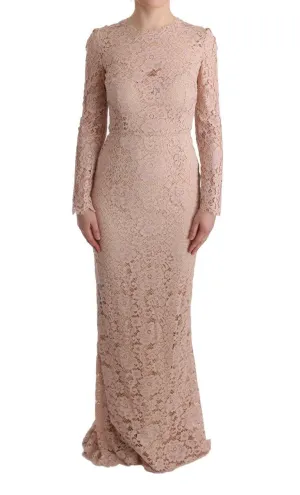 Pink Floral Lace Sheath Long Dress
