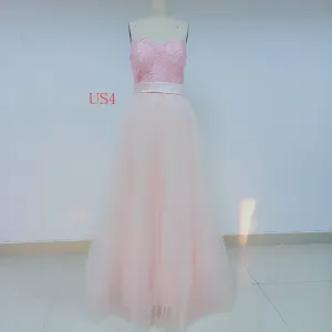 Pink Long Cheap Tulle Prom Dresses With Applique_US4, SO031