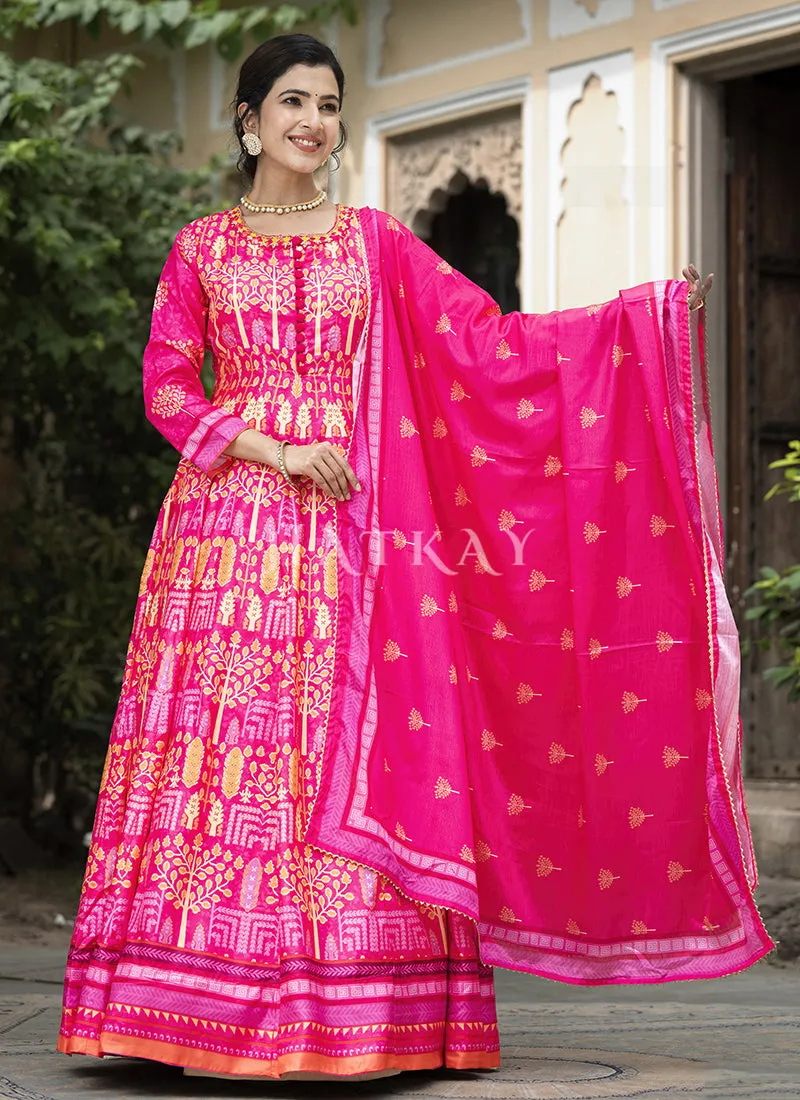 Pink Multi-colored Digital Printed Anarkali Gown