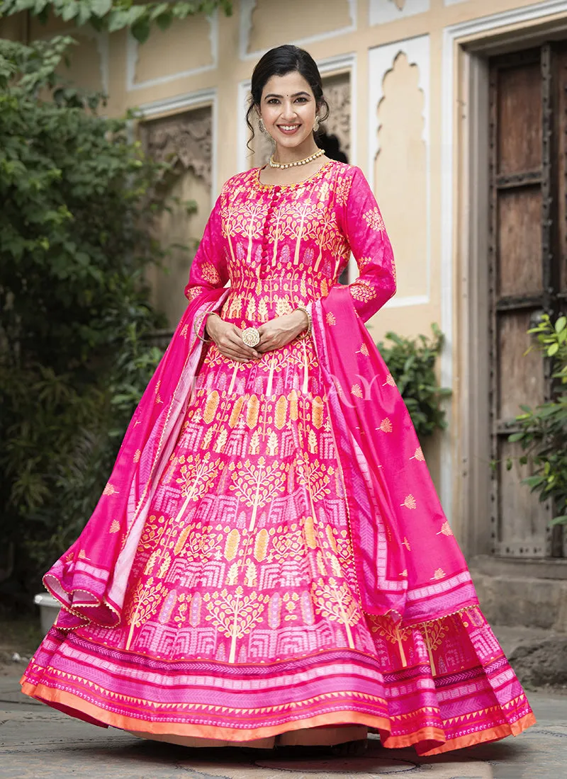 Pink Multi-colored Digital Printed Anarkali Gown