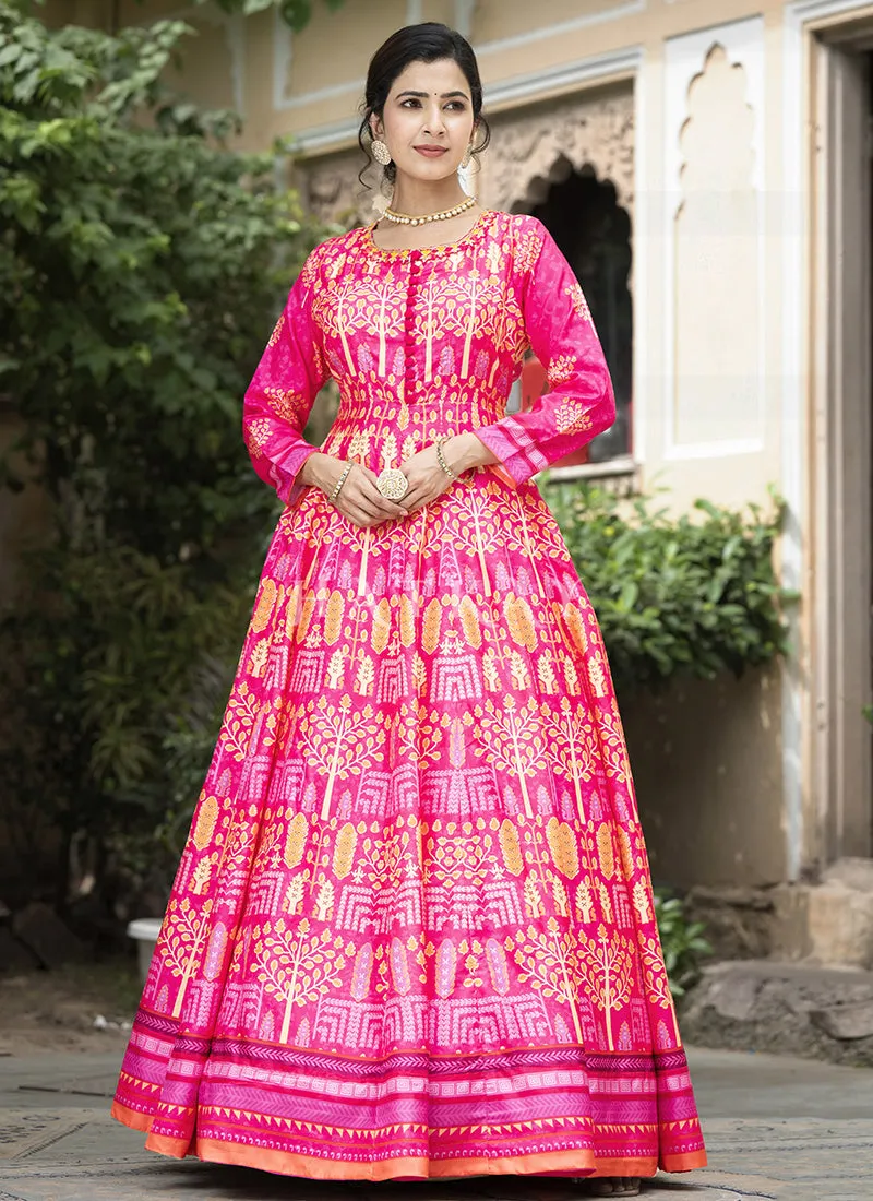 Pink Multi-colored Digital Printed Anarkali Gown
