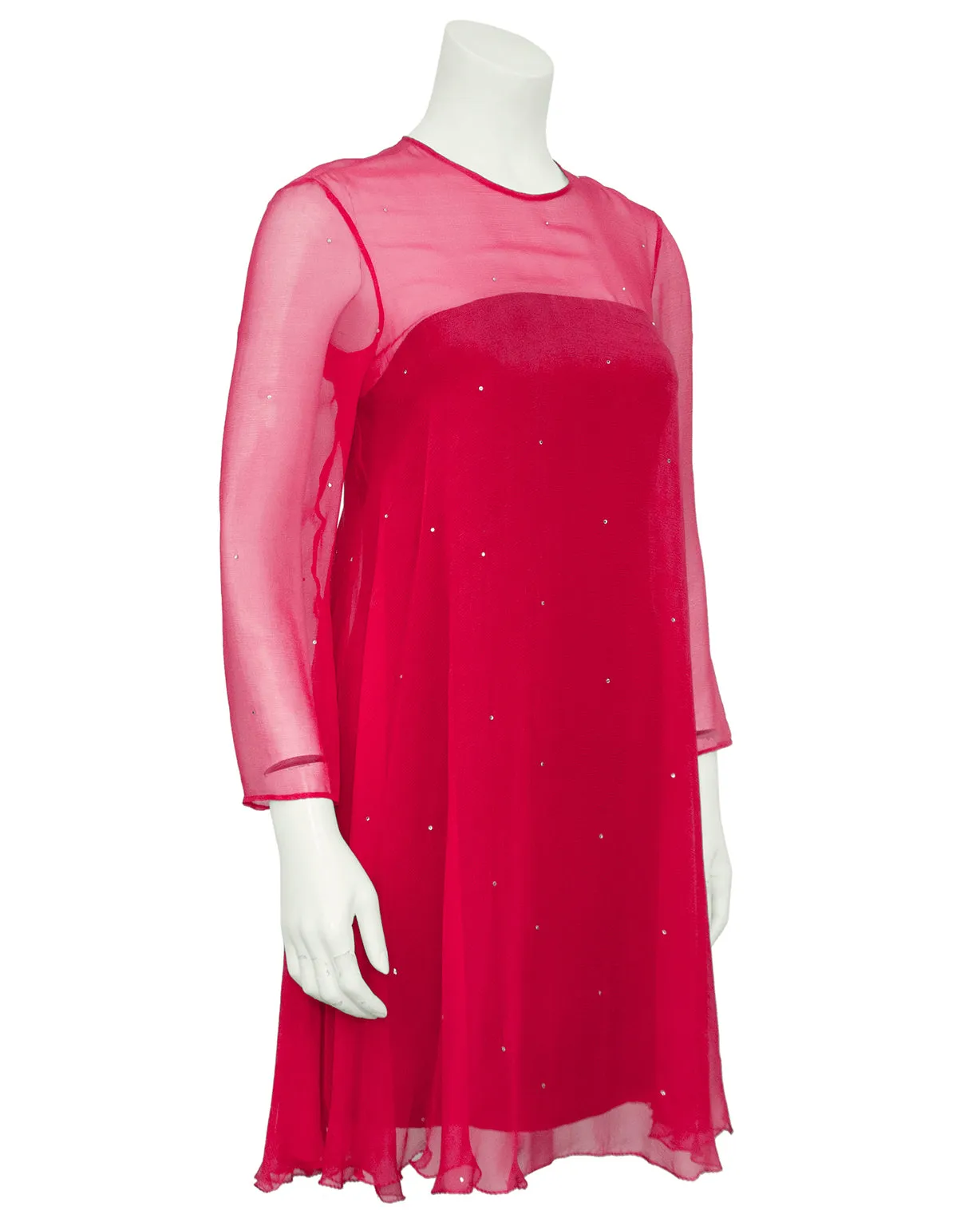 Pink Rhinestone Studded Coral Chiffon Dress