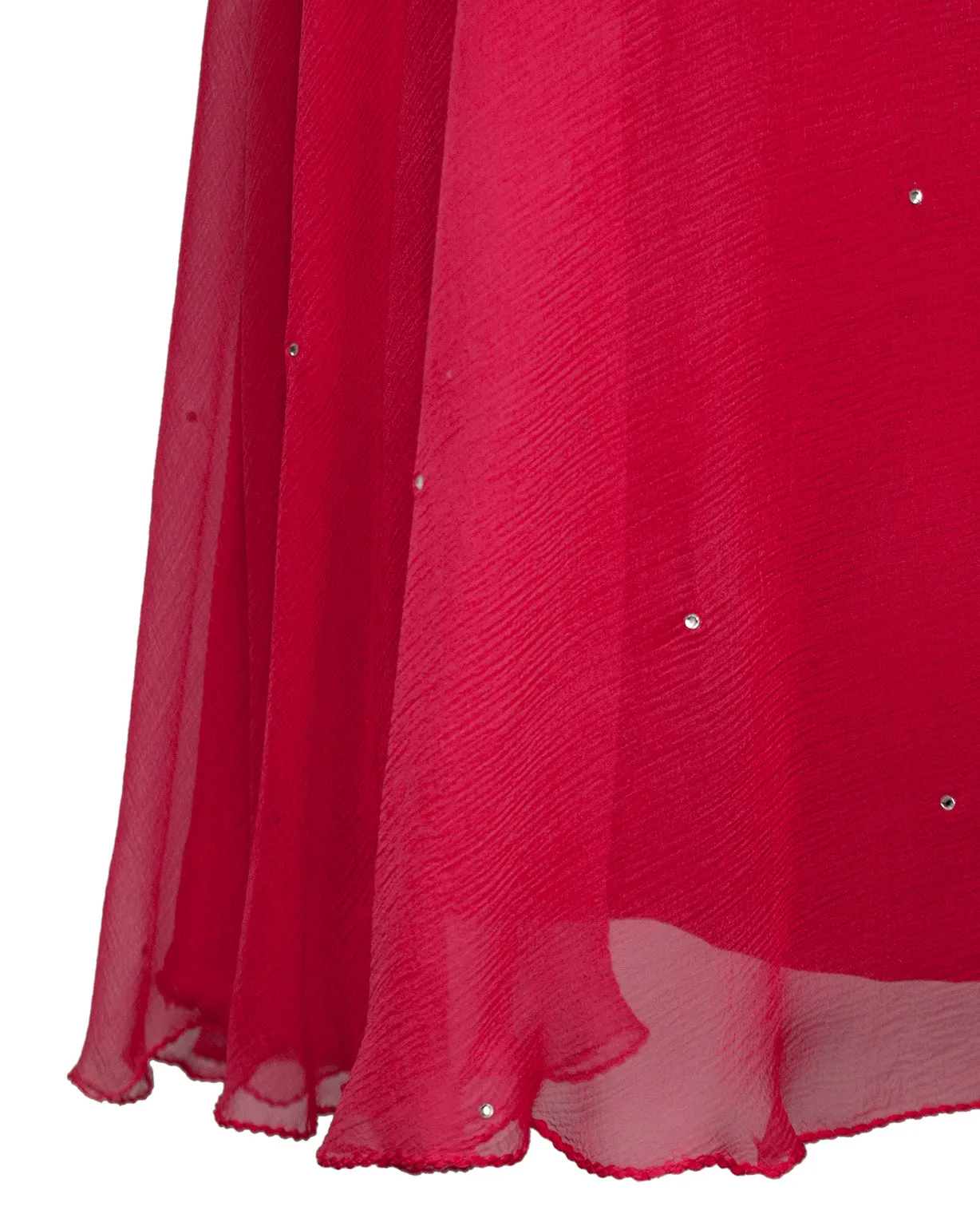 Pink Rhinestone Studded Coral Chiffon Dress