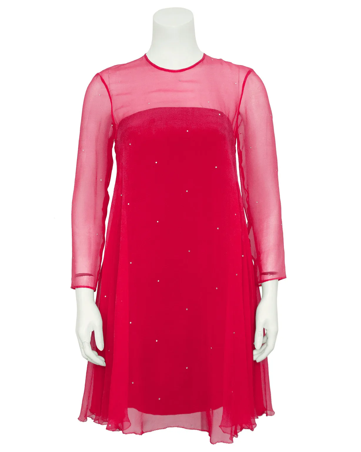 Pink Rhinestone Studded Coral Chiffon Dress