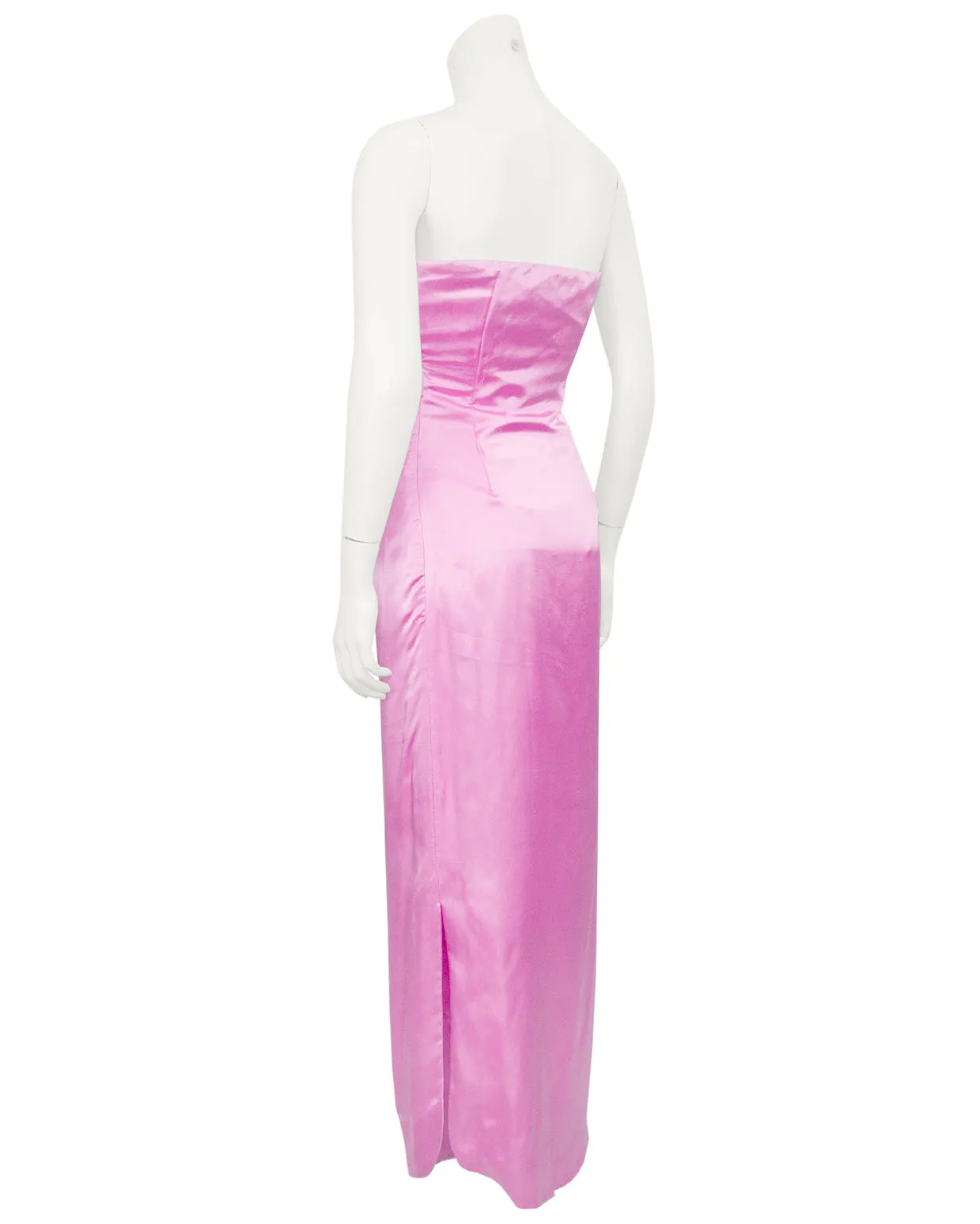 Pink Strapless Silk Gown with Beaded Dragon and Phoenix