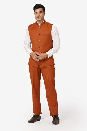 Polyester Cotton Orange Vest and Trouser Set