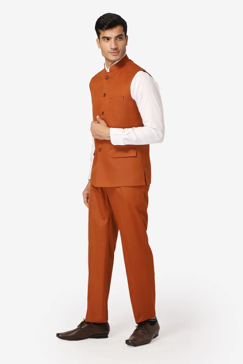 Polyester Cotton Orange Vest and Trouser Set