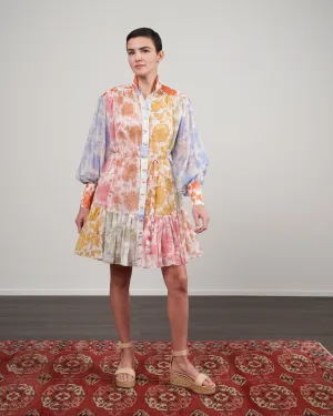 postcard lantern mini dress - spliced tonal floral
