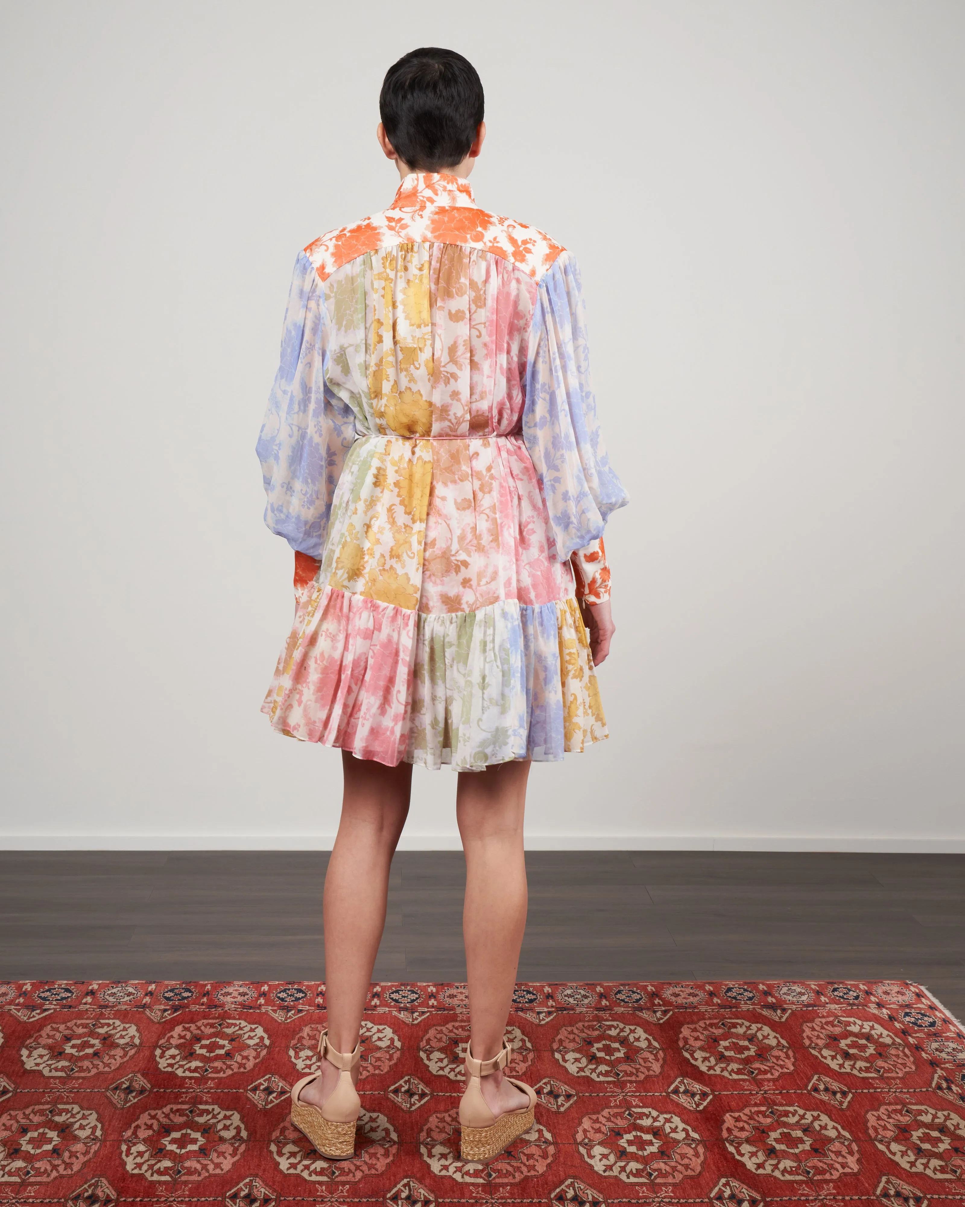 postcard lantern mini dress - spliced tonal floral
