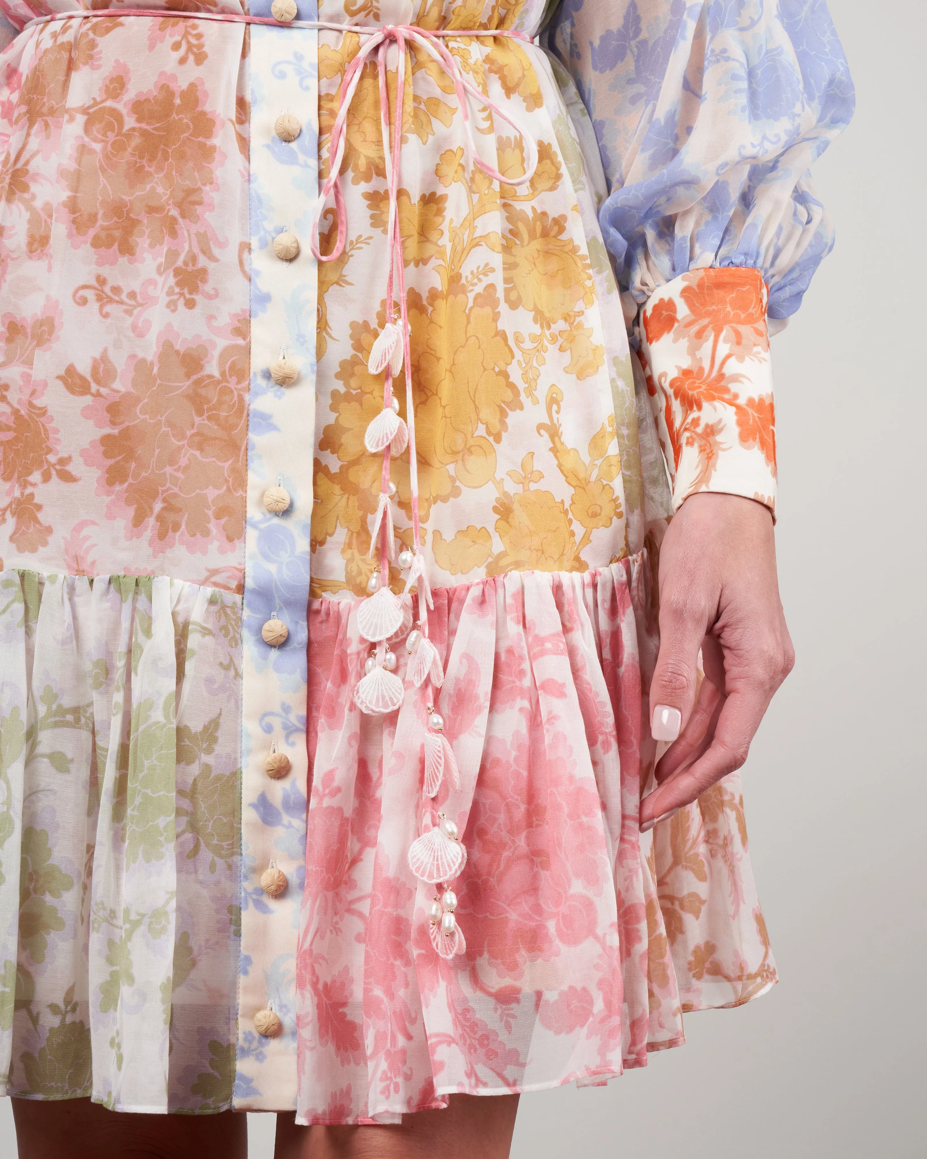 postcard lantern mini dress - spliced tonal floral