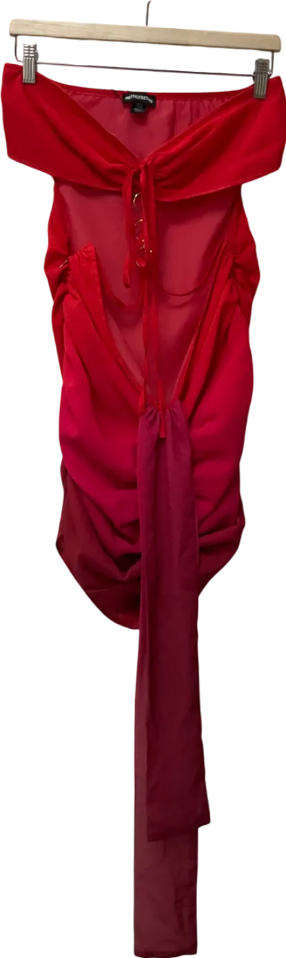 PrettyLittleThing Red Ombré Chiffon Ring Detail Body On Dress UK 12