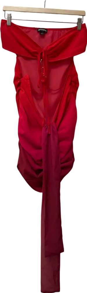 PrettyLittleThing Red Ombré Chiffon Ring Detail Body On Dress UK 12