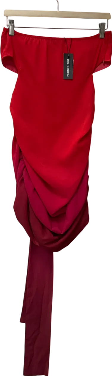 PrettyLittleThing Red Ombré Chiffon Ring Detail Body On Dress UK 12