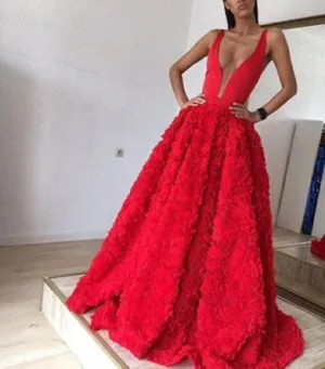 Princess Red v neck gown floral