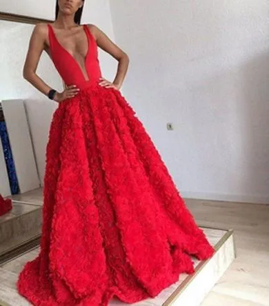 Princess Red v neck gown floral