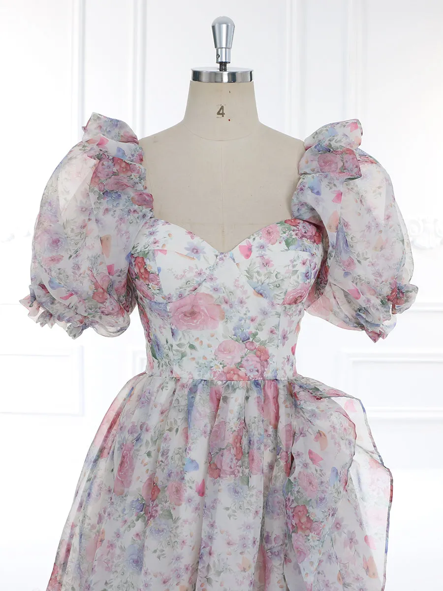 Print Floral Prom Dress Long Train Fancy Photo Shoots Gown Silk Soft Organza Maxi Dress YW231108