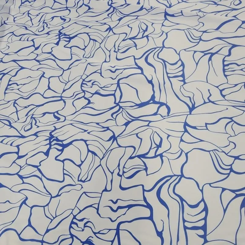 Printed Abstract Milano Satin Fabric Blue 150 cm