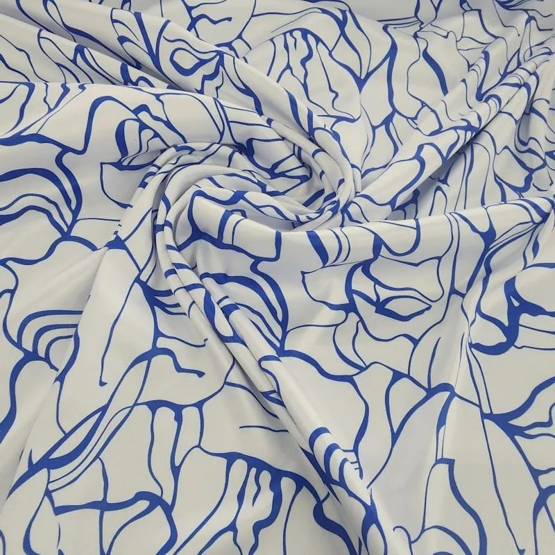 Printed Abstract Milano Satin Fabric Blue 150 cm