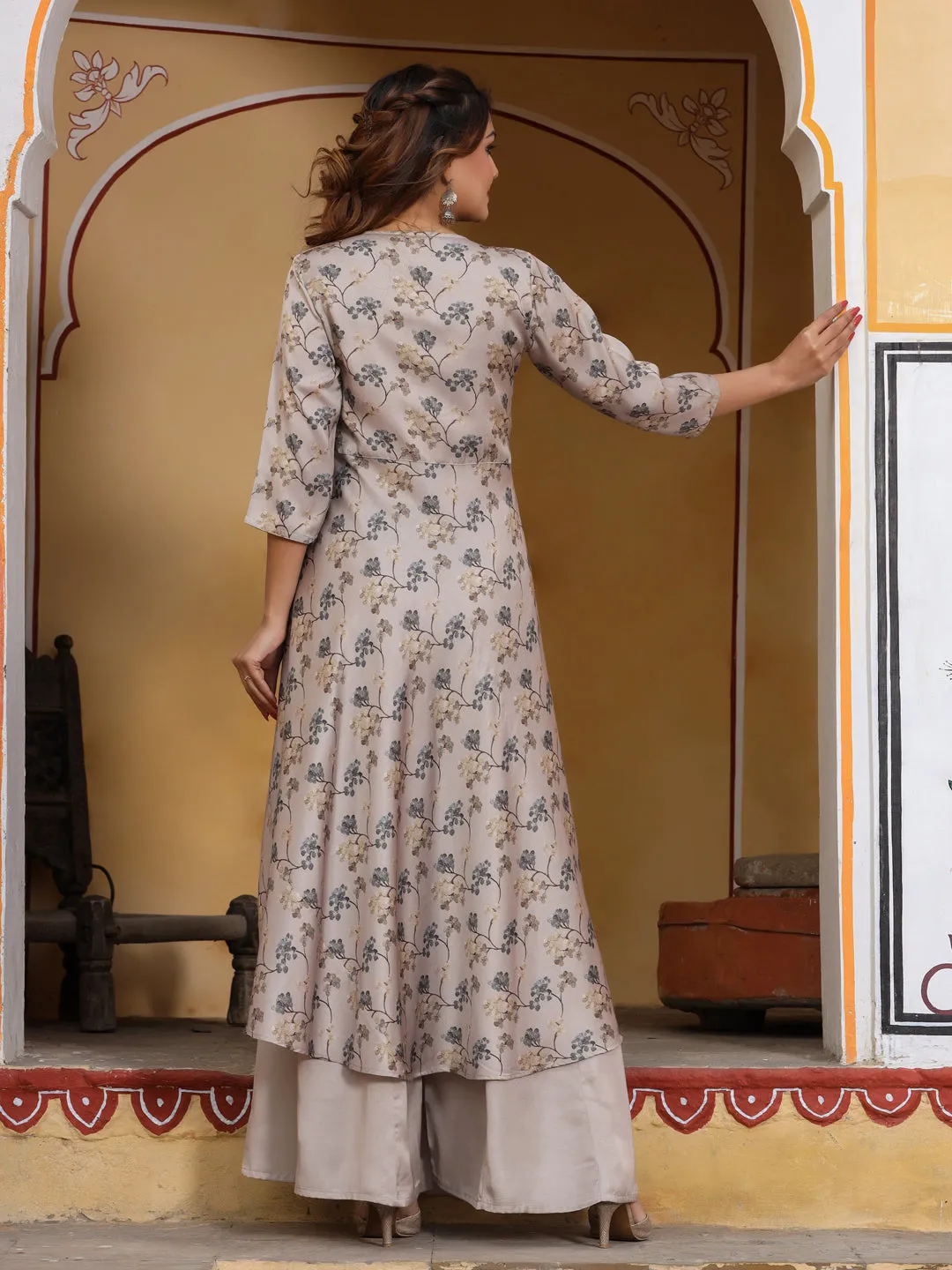 Printed Angrakha Kurta With Sharara