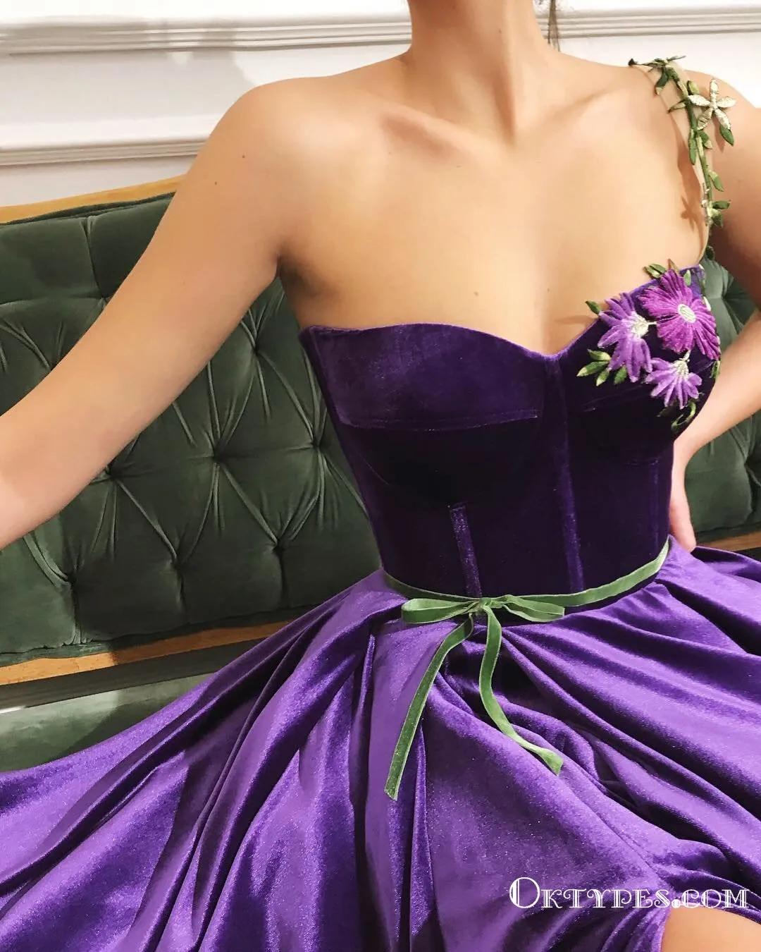 Purple Sweetheart One Shoulder Side Slit Long Prom Dresses, TYP1783