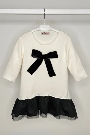 "Belinda" Ivory & Black Knit Tulle Dress