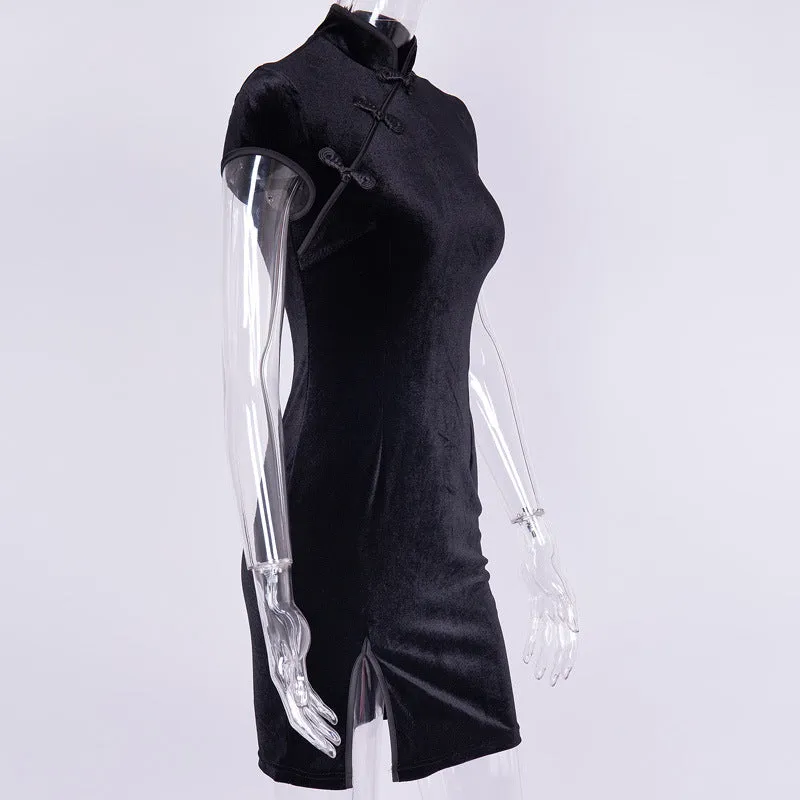 "CHINESE STYLE DARK VELVET" SLIT DRESS K061108