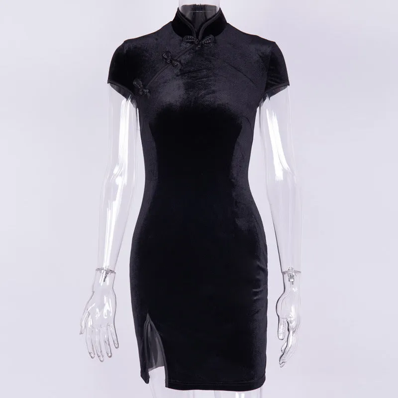 "CHINESE STYLE DARK VELVET" SLIT DRESS K061108