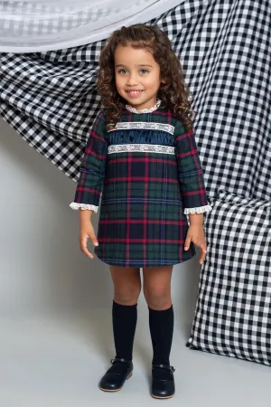 "Malia" Bottle Green Tartan Dress